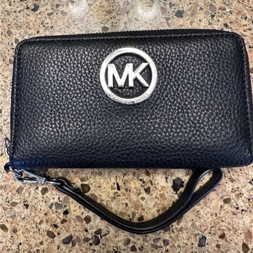 Michael Kors Black Textured Leather Clutch